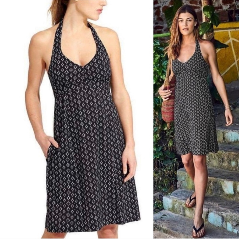 Athleta Black Printed Halter Mini Dress